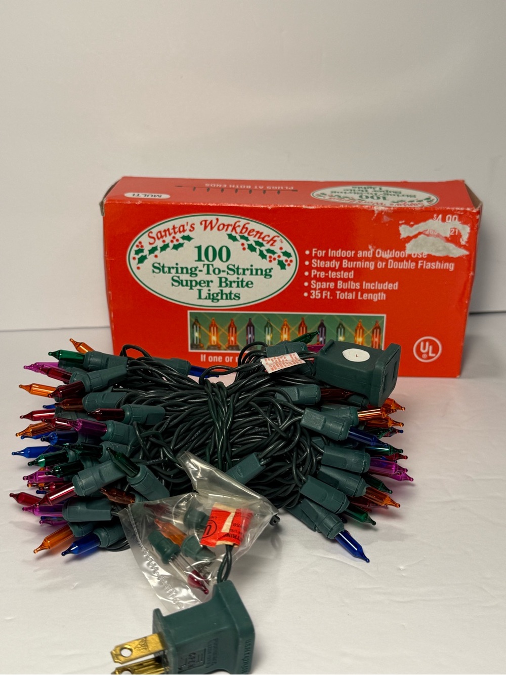 Vintage 1994 Santas Workbench String to String Christmas Lights 100 Count